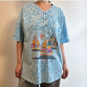AVI Ocean City Maryland Sailboat Tie Dye Henley Shirt One Size